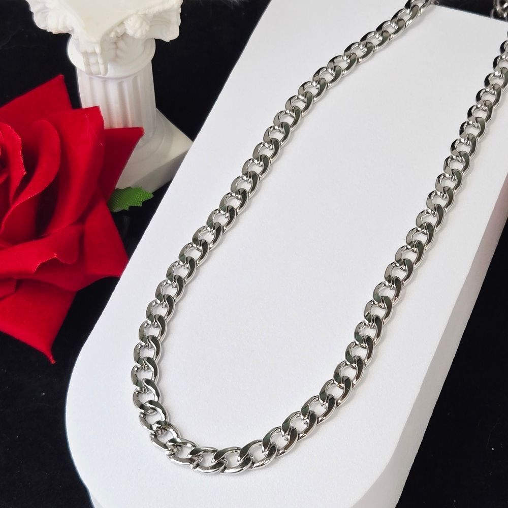 Chunky Curb Chain Necklace 7mm Stainless Steel Silver 24" Bold Link Unisex Style